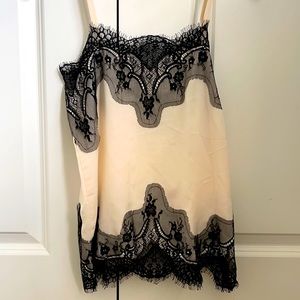Satin lace trim cami. Ivory and black. Small